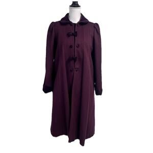 Vintage Rothschild Girls Long Dress Coat size 16 Plum Wool Velvet Bows Princess